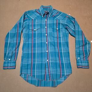 Vintage Wrangler Cowboy Cut Regular Fit Button Up Long‎ Sleeve Shirt Size Medium